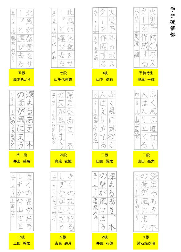 学生硬筆部優秀作品１