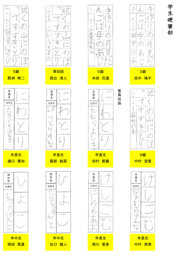 学生硬筆部優秀作品２