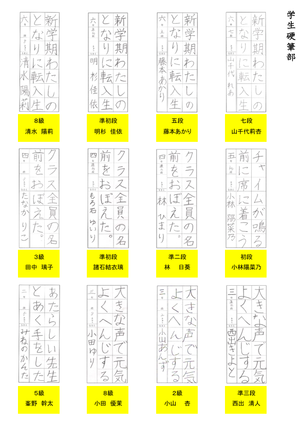 学生硬筆部優秀作品１